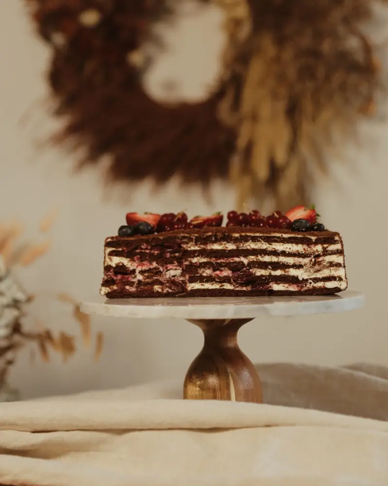 Chocolate Honey cake with cherry filling