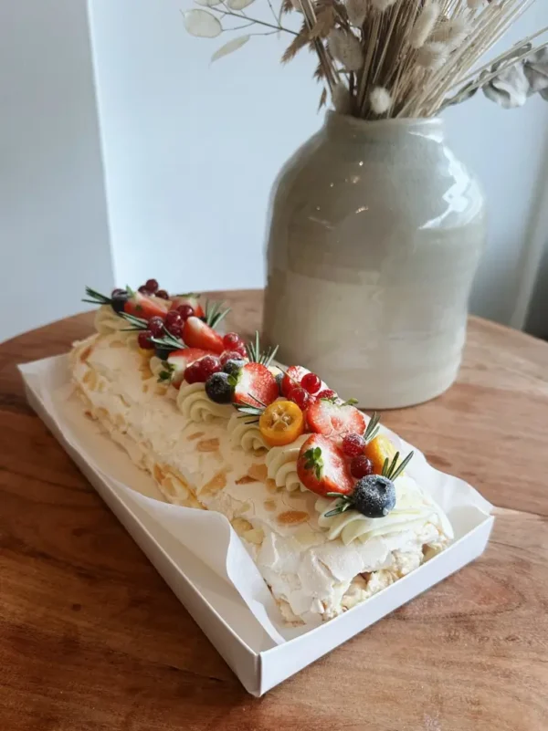 Meringue Roll with berries and cream cheese filling